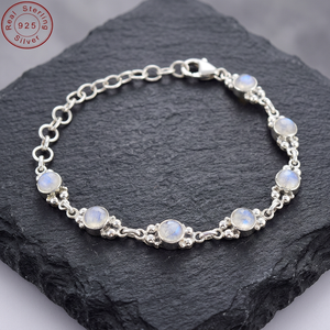 <b>Rainbow</b> Moonstone Gemstone Silver Bracelet Jewelry Handmade with Elegant Look Classic Design for Engagement Anniversary Gift - Product Image 4
