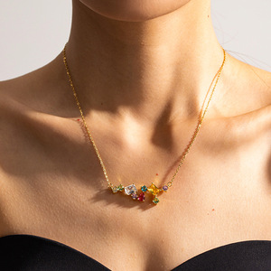 Popular 18K chapado en oro cuadrado <span class=keywords><strong>Cubic</strong></span> <span class=keywords><strong>Zirconia</strong></span> collar de acero inoxidable colorido CZ Zircon colgante collar - Product Image 1