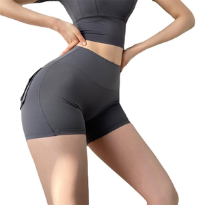 Short de gymnastique de <span class=keywords><strong>yoga</strong></span> et de course à pied jaune pour femme avec poches arrière 3D Scrunched Butt Design Respirant Ropa Deportiva Mujer - Product Image 2