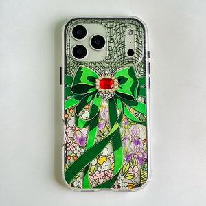 Coque de téléphone tendance et mignonne avec nœud 3D en strass pour <span class=keywords><strong>iPhone</strong></span> 16 Plus, imprimé floral, transparente, antichoc - Product Image 3