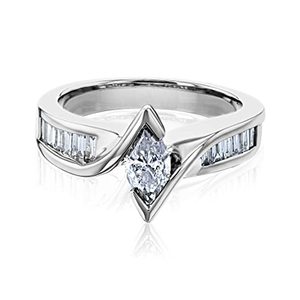 Round Cut Center Diamond Split Shank Engagement <b>Ring</b> 14K White <b>Gold</b> Baguette Channel <b>Set</b> Side Stones Solitaire Promise <b>Ring</b> - Product Image 1