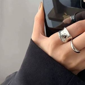 LT-844 versione coreana singolo anello sottile S925 argento concavo-convesso liscio aperto-Top elegante Hip-Hop dito indice - Product Image 1