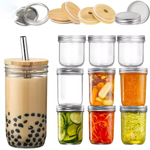 Ensemble de 6 bocaux Mason en verre transparent de 10oz, 16oz, 300ml, 500ml avec cuillère pour la mise en conserve, la confiture, le bubble tea, le cold brew et la conservation de la fraîcheur - Product Image 4