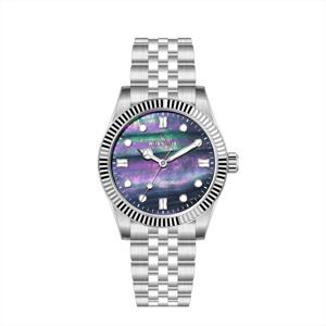 Montres-bracelets pour hommes en acier inoxydable 316L argenté bicolore avec cadran en nacre et lunette cannelée, mouvement automatique 8215, OEM - Product Image 6