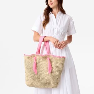 Bolso Tote de <span class=keywords><strong>Rafia</strong></span> con Monograma Personalizado y Asas de Listón, Bolso de Playa de Gran Capacidad, Bolso de Hombro Tejido para Vacaciones de Verano - Product Image 4