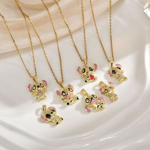 Collier pendentif en cuivre motif dessin animé avec chaîne en bambou, bijoux émaillés mignons style anime, vente en gros - Product Image 1