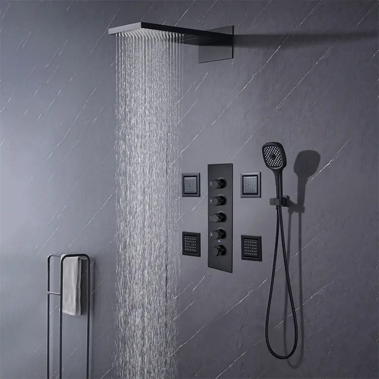 Sistema termostático de cascada de 5 vías más vendido, mezclador de ducha deslizante para baño con ducha de mano