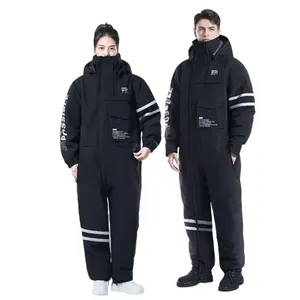 Зимняя одежда для рыбалки, плюшевый и утолщенный цельный лыжный костюм, уличный ветрозащитный велосипедный костюм с разрезом