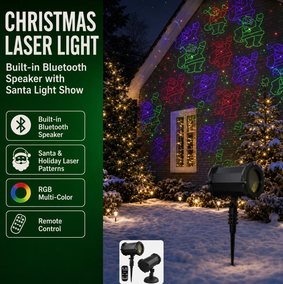 Christmas Laser Light With Bluetooth Speaker RGB Santa Holiday Pattern Outdoor Remote Control Projector For Yard Lawn Snow House · image 1