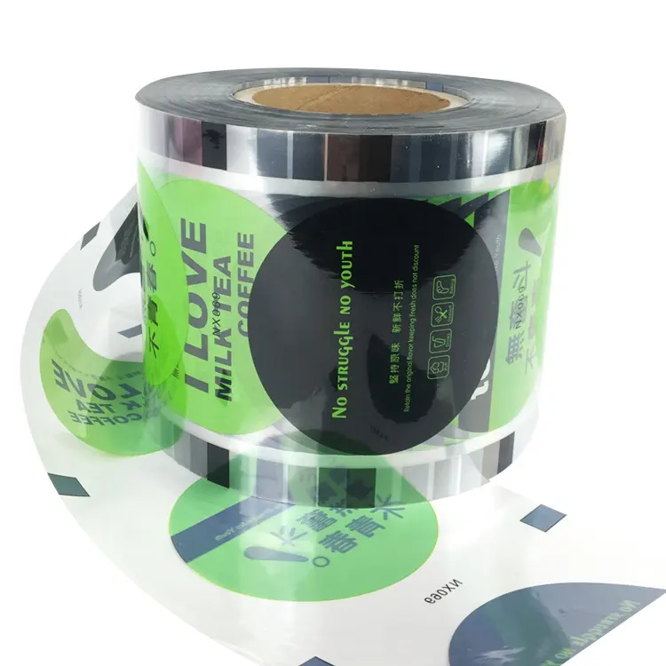 Rollo de plástico para embalaje de taza de gelatina transparente personalizado, película de sellado de té de burbujas