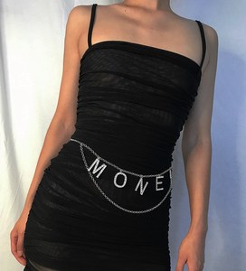 Personality Rhinestone <strong>MONEY</strong> Fringe Casual Waist Fashion Adjustable Silver Body Metal Chains Layered Pocket <strong>Women</strong> Waist <strong>Belts</strong> - Product Image 2
