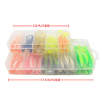 Appâts S'attaquer Doux En Plastique Dur 25 pièces ou 50 pièces De Poisson Mélangé bicolore T QUEUE Leurre De Pêche Ensemble AVEC BOÎTE