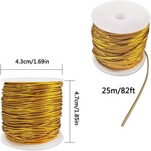 Cordón Elástico Metálico de 1 mm para Macramé, Hilo Elástico para Manualidades, Impermeable, para Envolver Regalos, Etiquetas Colgantes, Navidad - Product Image 2