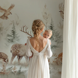 Carta da Parati Adesiva con Paesaggio Invernale e Cervi, Decorazione Murale Personalizzata con Animali e Piante per Camere dei Bambini e Soggiorni - Product Image 5
