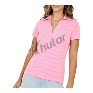 Polos rosas Slim Fit Negro Gris Cuello de polo Camisetas de manga larga Camiseta de golf Mujer - Product Image 1