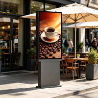 Kiosque numérique LCD extérieur ultra-plat de 65 pouces, IP66, écran de sol, écran de jonction, système d'exploitation Android Windows pour la vente au détail
