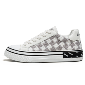 Zapatos casuales a cuadros Zapatos de tabla Cordones deportivos Moda pista de carreras de uso general Cordones planos a cuadros en blanco y negro - Product Image 3