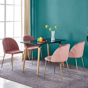 2 <span class=keywords><strong>Sillas</strong></span> de <span class=keywords><strong>Comedor</strong></span> Modernas de Terciopelo Rosa con Patas Doradas y Respaldo Confortable - Product Image 3