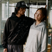 Sweat-shirt à capuche unisexe 400g en mélange de coton épais, coupe ample, avec rivets punk et appliques métalliques, style streetwear