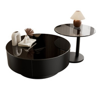 Table basse moderne de luxe légère en verre trempé rond avec double tiroir de rangement et structure métallique pour salon
