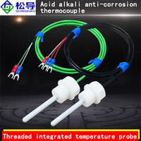 Résistant à la corrosion, résistant aux acides et aux alcalis, thermistance PTFE PT100, sonde à quatre points filetées, capteur de température PTFE