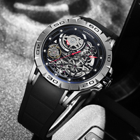 Montre mécanique automatique classique HANBORO pour homme, design ajouré, aiguilles lumineuses, étanche, verre de 24 mm, bracelet en caoutchouc, tendance