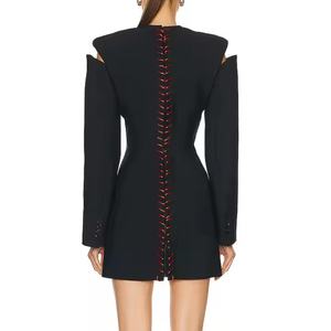 Vestido Blazer de Lino 100% para Mujer, Mangas Largas, Cintura Ajustada con Corsé, Cierre Trasero con Cremallera y Cordones, Estilo Bohemio Informal, Transpirable, para Verano - Product Image 5