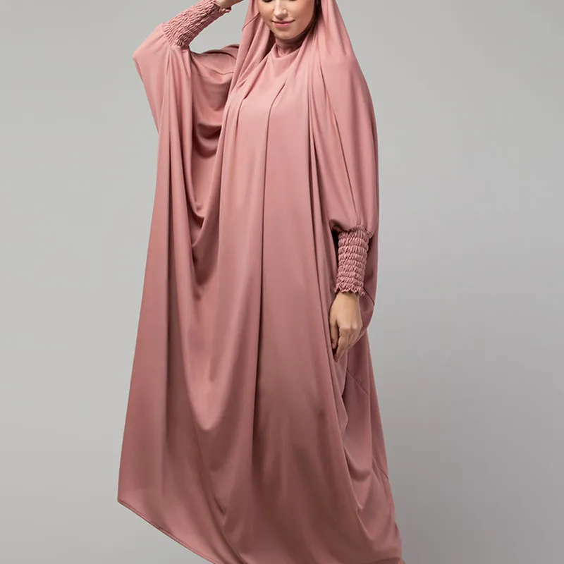 Vestido de oração Telekung de algodão feminino Abaya respirável para adultos plus size