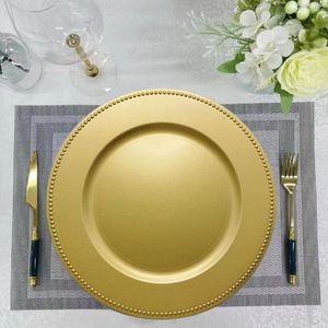 Platos <span class=keywords><strong>de</strong></span> Presentación Estilo Clásico con Cuentas Bañadas en <span class=keywords><strong>Oro</strong></span> para Bodas al por Mayor, Bajoplato con Cuentas Doradas para Eventos - Product Image 1
