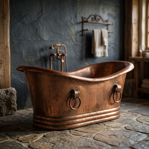 Baignoire ovale antique en cuivre, autoportante, écologique et durable - Artisanat indien - Product Image 1