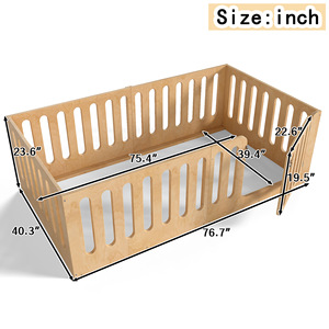 Lit de sol pour enfants en bois de hêtre massif avec barrière de sécurité et ouverture de porte pour chambre à coucher, structure robuste, motif tournesol - Product Image 4