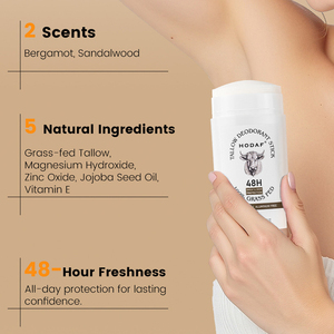 Déodorant stick sans aluminium, à base de suif naturel et de plantes, bergamote et bois de santal, fraîcheur 48h, pour hommes et femmes - Product Image 1