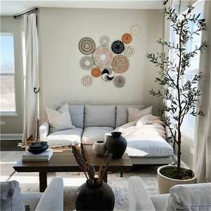 Panier mural Boho pour pépinière, bol en jonc de mer tissé petits paniers ronds décor Vicker rotin simple blanc suspendu 2022 gris en bois
