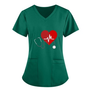 Camiseta de poliéster con estampado de corazón para mujer, camisetas médicas de enfermera con estetoscopio ECG, <span class=keywords><strong>uniformes</strong></span> de Hospital - Product Image 6