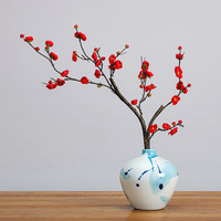 Bunga Plum Buatan Tangkai Tunggal Cabang Panjang, Bunga Sutra Wintersweet Kering, Tahan UV, Buatan Tangan, Gaya Modern