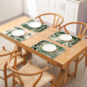 Manteles Individuales de Lino con Estampado de Hojas Verdes para Mesa de Comedor, Posavasos con Diseño de Hojas, Decoración para el Hogar y Restaurantes, Servilletas - Product Image 2