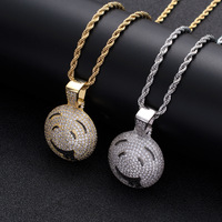 Collier pendentif visage de dessin animé baveur entièrement serti de zircone cubique, bijoux streetwear hip-hop