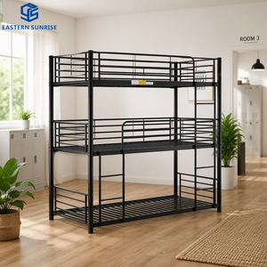<span class=keywords><strong>Letto</strong></span> a <span class=keywords><strong>Castello</strong></span> Triplo in Metallo Resistente con Telaio in Acciaio e Ringhiera di Sicurezza per Hotel, Scuole e Camere dei Bambini - Product Image 1