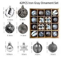 Ensemble de 42 boules de Noël en plastique incassable de tailles variées, 6 cm, imprimées flocons de neige et rayures, décorations suspendues pour sapin de Noël, boîte cadeau