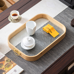 Bamboo Tea <b>Tray</b> With Tempered Glass Base Walnut Color Small Medium <b>Large</b> Size For Hotel Home Tea <b>Serving</b> - Product Image 4