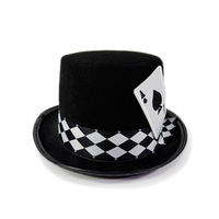 Chapeau de fête d'Halloween Hip Hop noir et blanc, chapeau de magie à motifs de cartes de poker, chapeau de scène pour performance, chapeau de magicien à motifs de piques BS211
