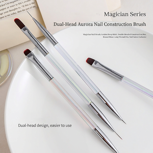 Custom Logo Double End <b>Nail</b> Art Brush Set Acrylic Handle for Gel <b>Extension</b> Liner Drawing Manicure - Product Image 1