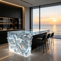 Comptoir de bar en résine transparente LED de luxe sur mesure, îlot de bar moderne pour villa, comptoir de divertissement de cuisine sur mesure