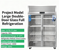 Réfrigérateur en acier inoxydable avec porte en verre, congélateur, congélateur vertical, réfrigérateur de présentation, équipement de cuisine commerciale, restaurant