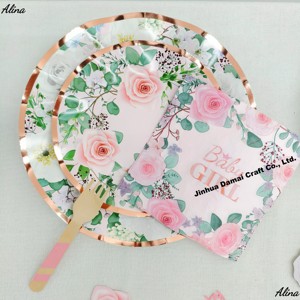 Articles de fête pour bébé fille DAMAI, vaisselle jetable rose et blanche à fleurs pour anniversaire, décoration de table, serviettes en papier, gobelets, assiettes - Product Image 4