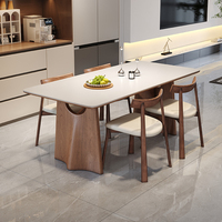 Ensemble de table à manger en bois massif de style mid-century, plateau en dalle de pierre, écologique, durable, forme rectangulaire, pour petits appartements, 4 chaises