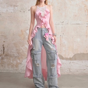 Top Corto sin Mangas para Mujer, Estilo Casual y Sexy, con Volantes, Logotipo Personalizado, Nueva Llegada, Alta Calidad - Product Image 2