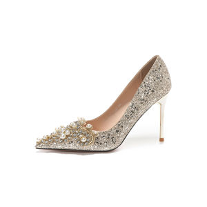 Chaussures élégantes pour femmes à talons aiguilles ornées de perles scintillantes, bout pointu, talon haut, pour mariage et soirée, confortables, en microfibre - Product Image 5