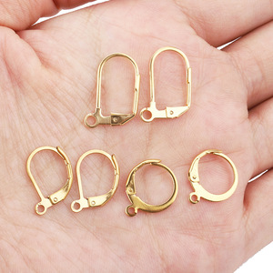 Ganchos para pendientes de acero inoxidable chapados en oro, forma redonda en D, para la fabricación de pendientes, componentes de joyería DIY, accesorios geométricos unisex H1251 - Product Image 2