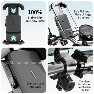 <span class=keywords><strong>Support</strong></span> de téléphone pour vélo amélioré avec verrouillage à une touche et anti-vibrations, universel pour vélos, motos et trottinettes électriques - Product Image 2